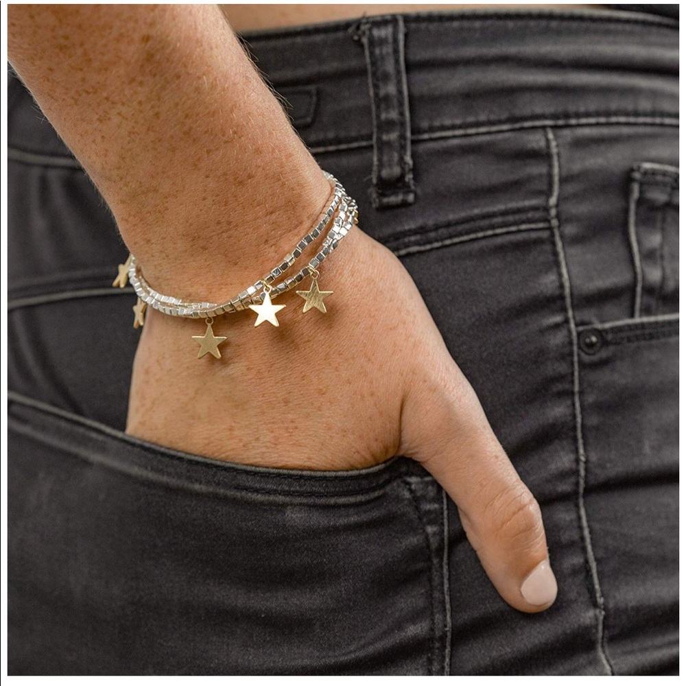 Silver beaded Star charm stretch bracelet set (3) - Picture 2 of 4